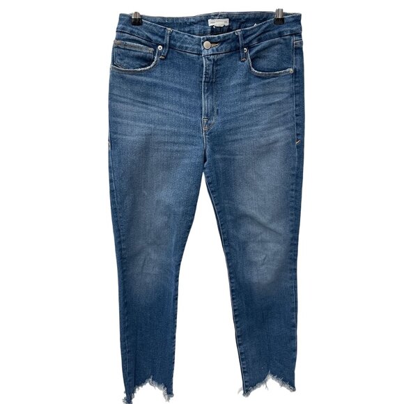 Good American Denim - Good American Womens Skinny Fray Hem Jeans Cropped Hem Stretch Size 10/30